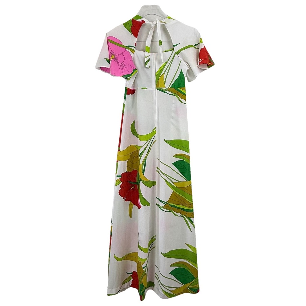 VINTAGE‎ 70s Malama Sophisticates Hawaii Maxi Dress M Hibiscus Smocked Tropical - Picture 10 of 16